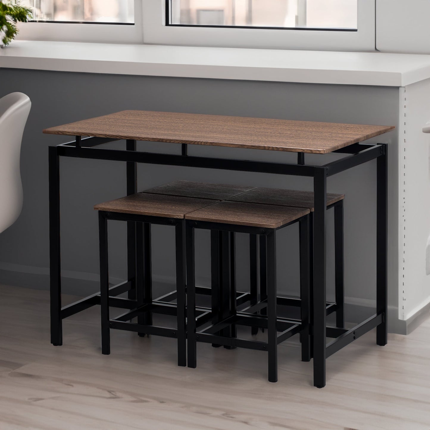 TREXM 5-Piece Compact Bar Table Set - Modern Industrial Design