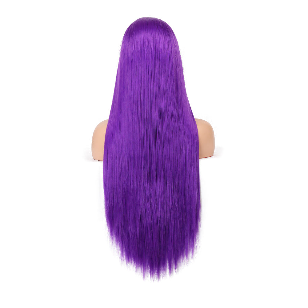 Natural Transition Wig Purple Chemical Fiber Front Lace Long Straight Hair Matte High Temperature Silk Headgear - Korvel