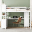 Wood Loft Bed with Cabinet and Bookshelf, Full Size Loft with Wardrobe and Desk for Kids,White - Korvel