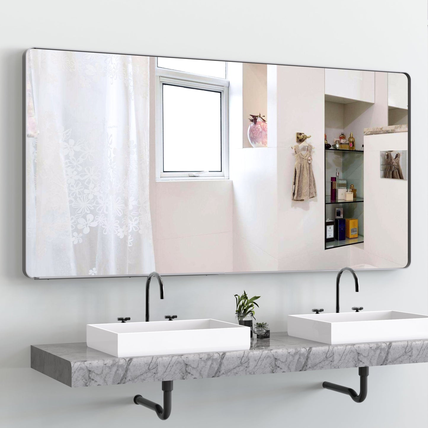 Large Movable Tray Bathroom Mirror with Aluminum Frame
