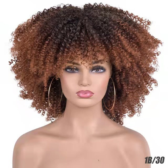 Female Hair African Small Curly Hair Explosion Head Black Chemical Fiber Wig Full Head Set - Korvel