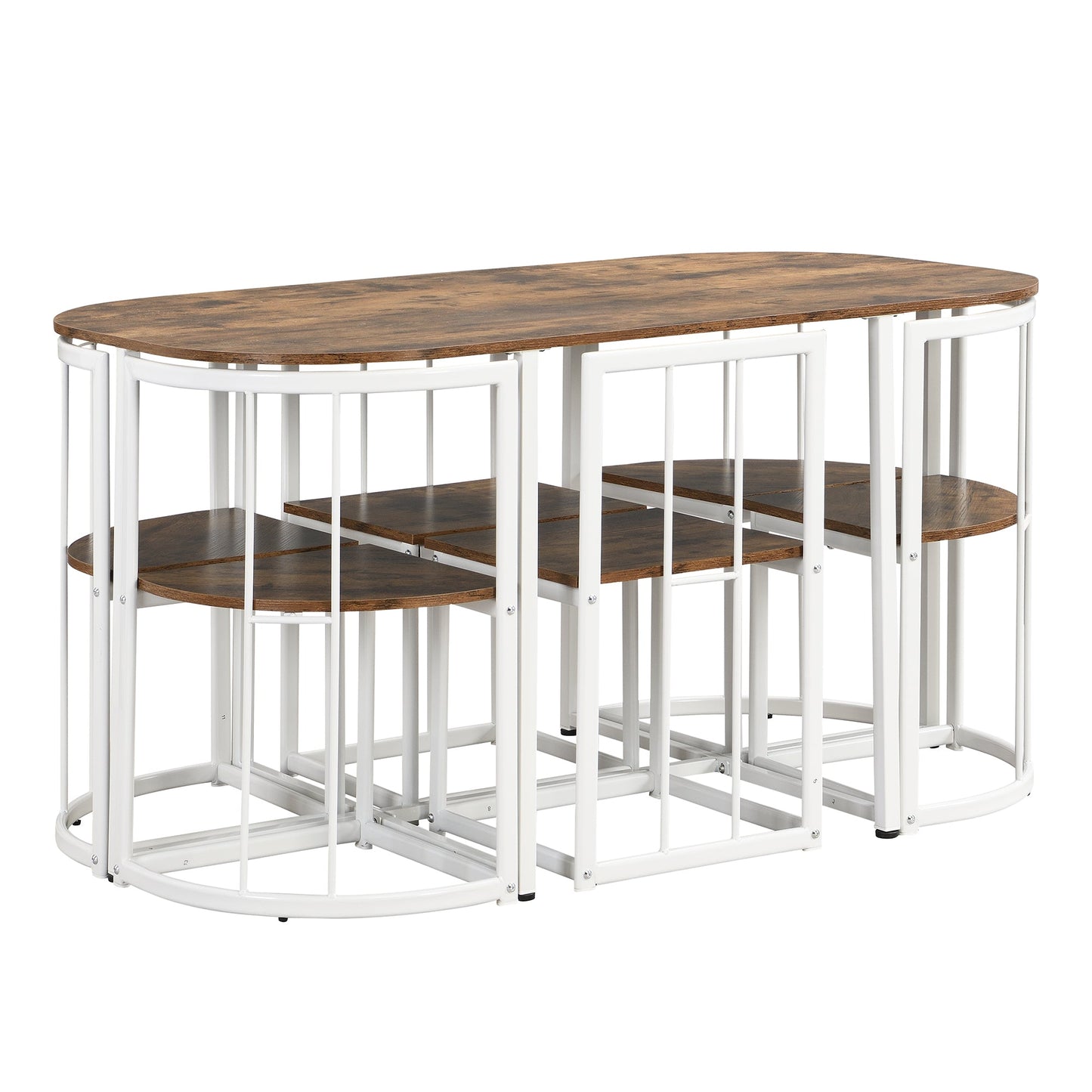 TOPMAX Modern 7-Piece Dining Table Set with Faux Marble Compact 55Inch Kitchen Table Set for 6  White+Cherry - Korvel