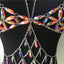 Queen Bling Metal Tassel Details Tank Tops Festival Rave Clothing Summer Sexy Backless Rave Body Chain Beach Tops - Korvel