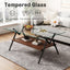 Rectangle Coffee Table with Tempered Glass top and Black Metal Legs, Modern Table for Living Room , Transparent Glass - Korvel