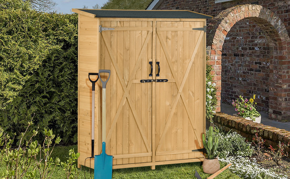 Outdoor 5.3ft Hx4.6ft L Wood Storage Shed Tool Organizer,Garden Shed, Storage Cabinet with Waterproof Asphalt Roof Natural - Korvel