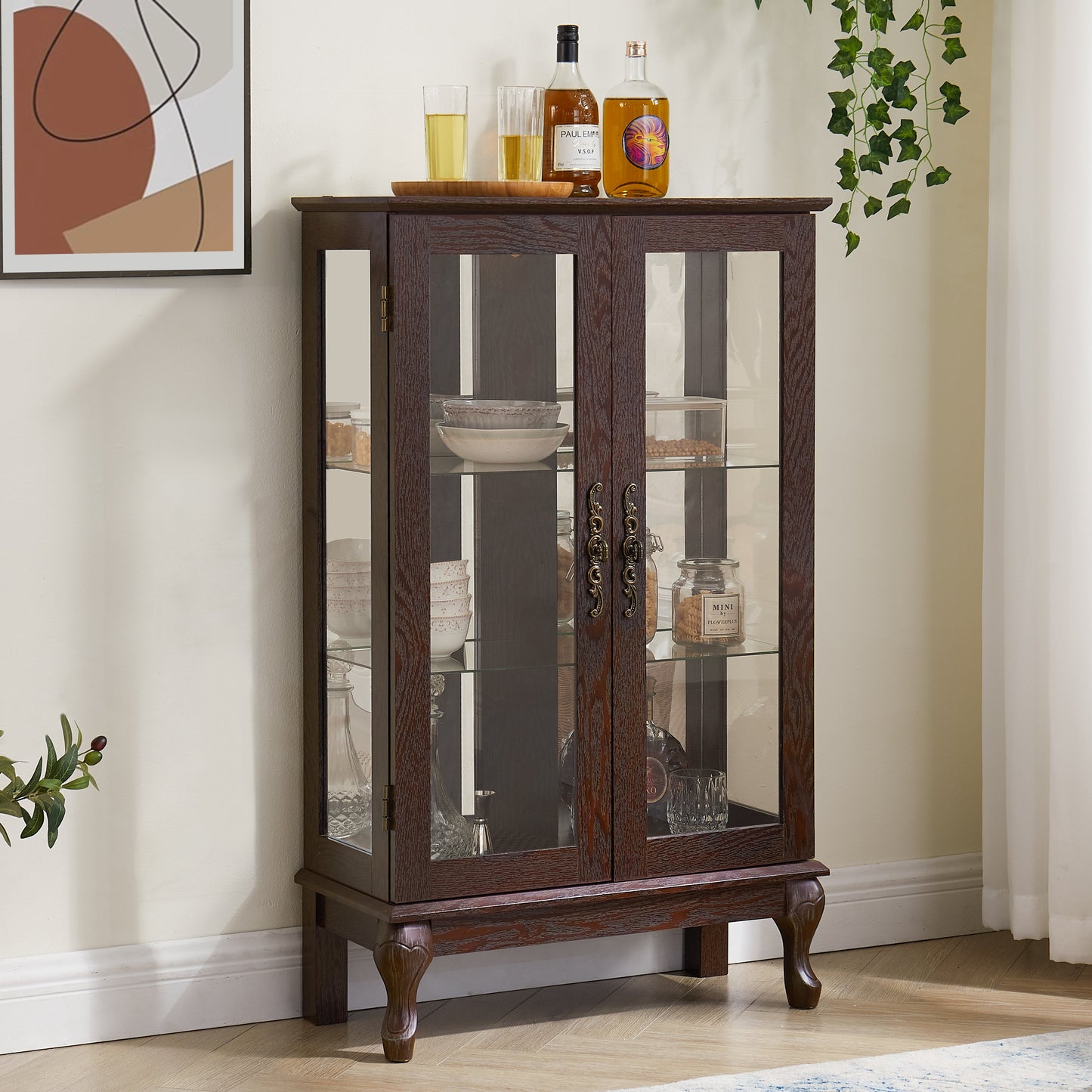 Elegant Dual Door Curio Cabinet with Adjustable Shelves