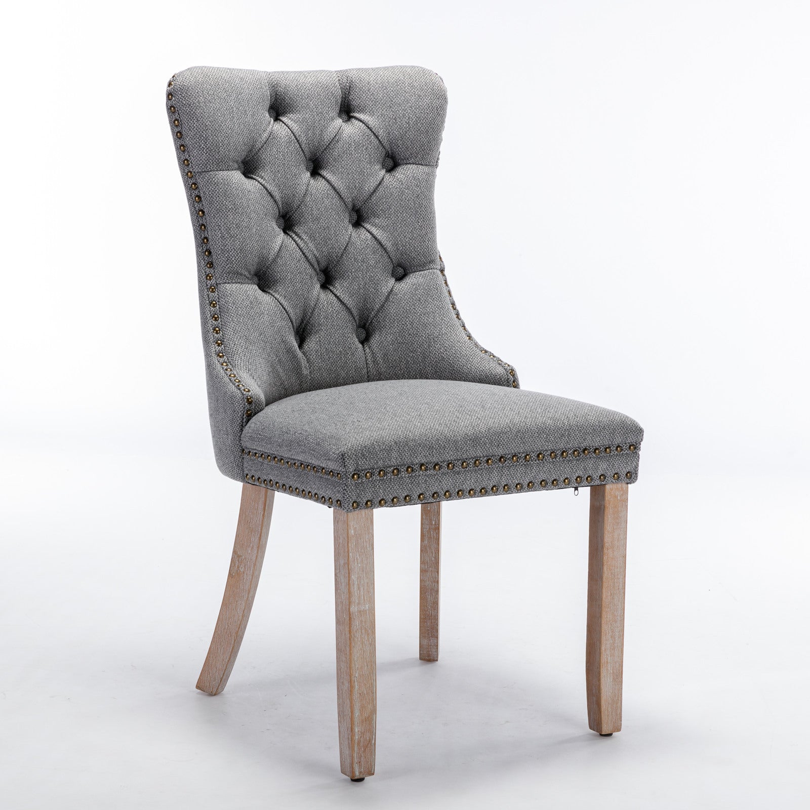 High-end Tufted Solid Wood Contemporary Flax Upholstered Linen Dining Chair with Wood Legs Nailhead Trim 2-Pcs Set Gray - Korvel