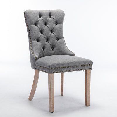 High-end Tufted Solid Wood Contemporary Flax Upholstered Linen Dining Chair with Wood Legs Nailhead Trim 2-Pcs Set Gray - Korvel