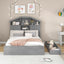 Full Size Wood Platform Bed with Storage Headboard - Gray