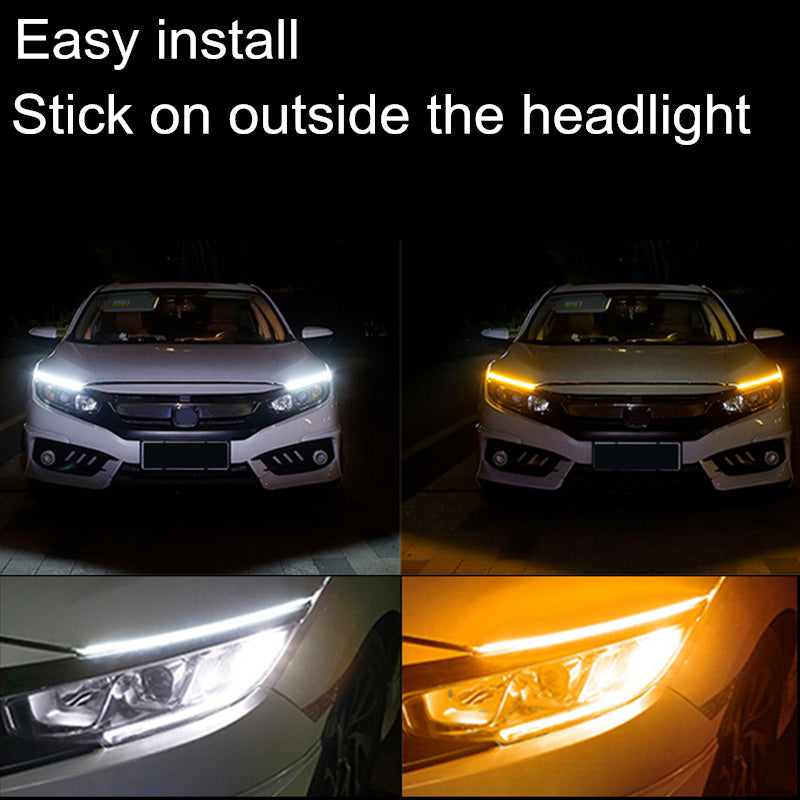 60cm New Slim Amber Sequential Flexible LED DRL For Headlight Strip Daytime Running Light With Yellow Turn Signal Lamp 12V - Korvel