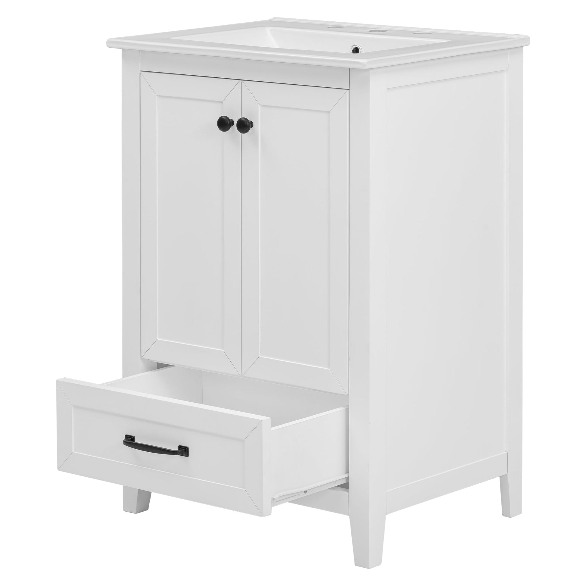 24" Bathroom Vanity with Sink, Bathroom Vanity Cabinet with One Drawer and Doors, Solid Wood and MDF, White - Korvel