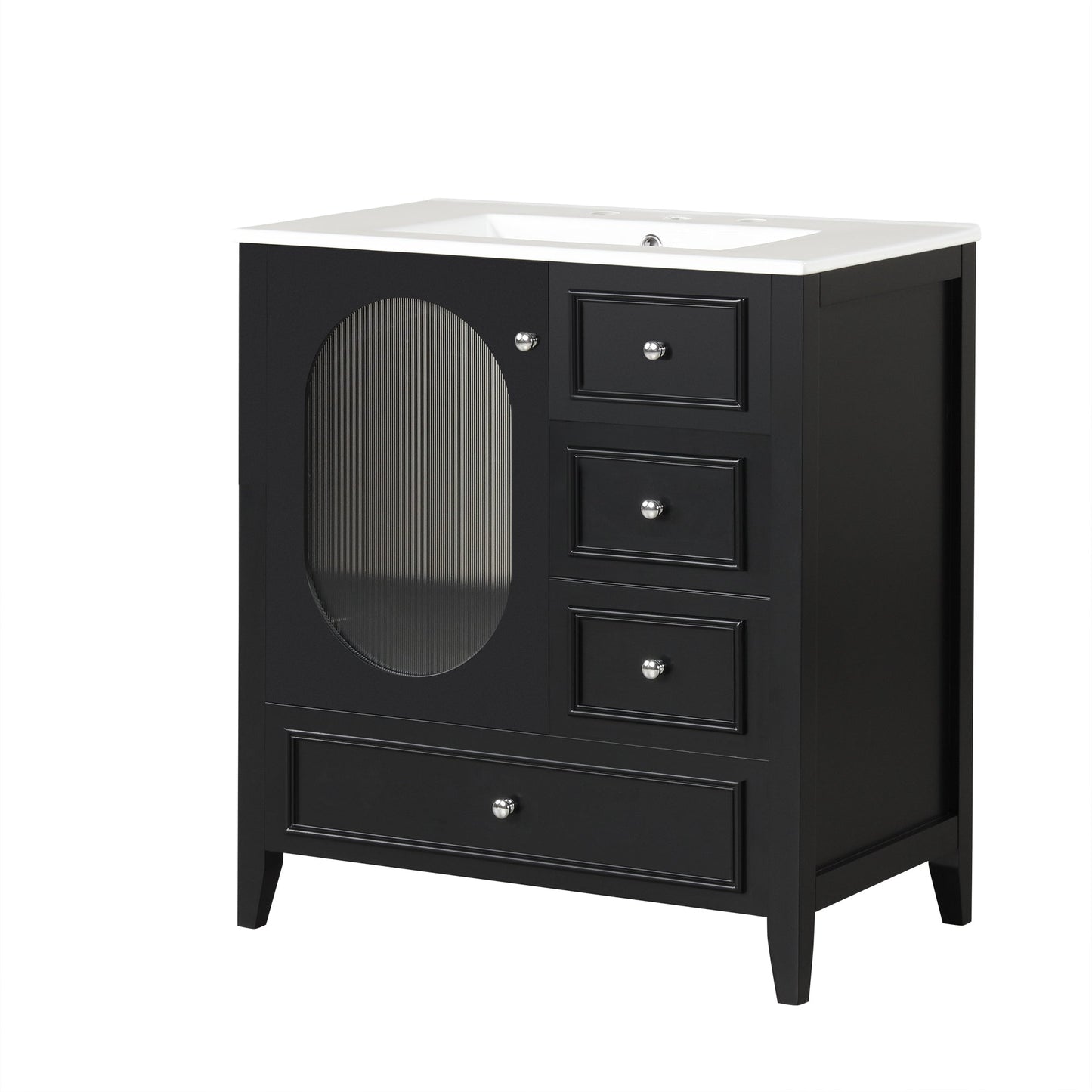 Meuble de salle de bain noir de 30" avec évier et rangement