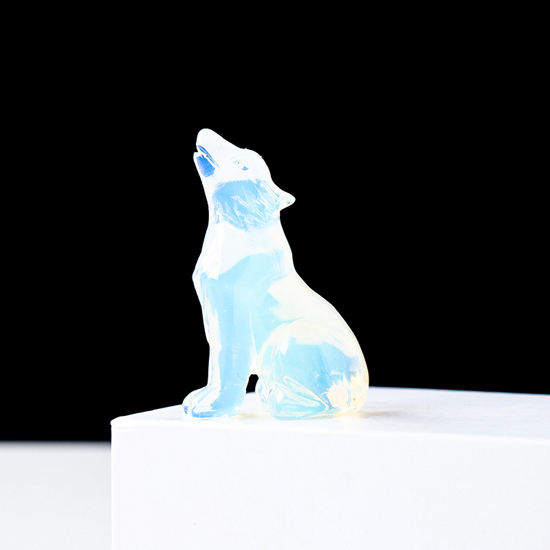 Natural Crystal Wolf Cub Carving - Premium Home Decor