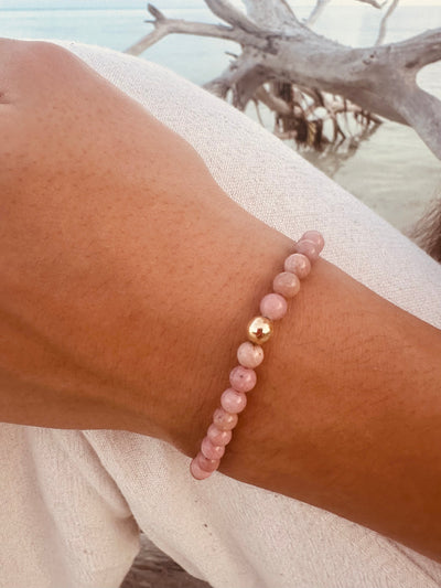Natural Pink Rhodonite & 14k Gold Filled Stretch Bracelet