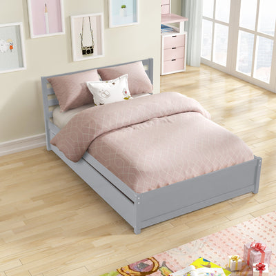 Cadre de lit en bois pleine taille avec trundle jumeau - Gris