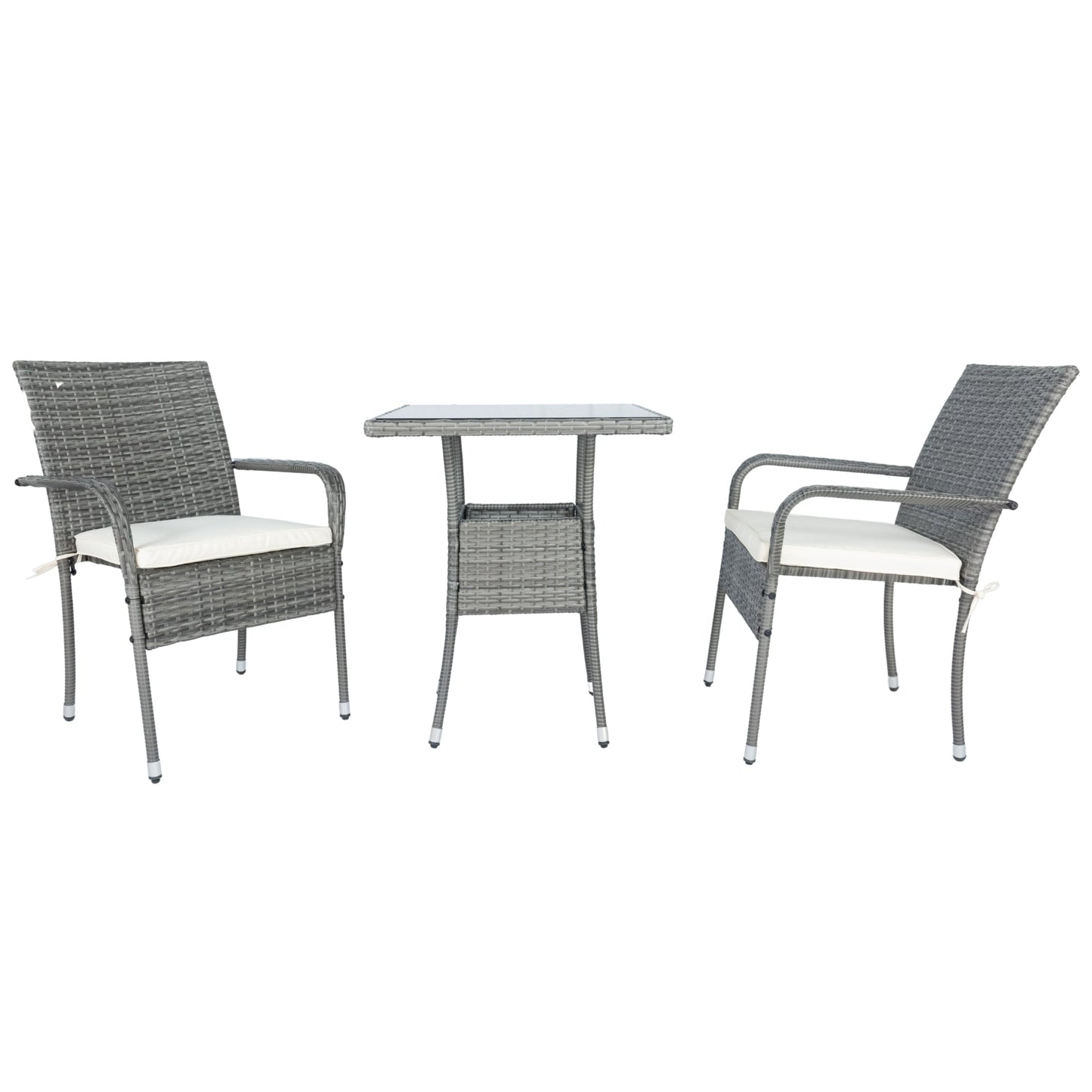 3 Piece Patio Wicker Conversation Set Grey Wicker + white Cushion - Korvel
