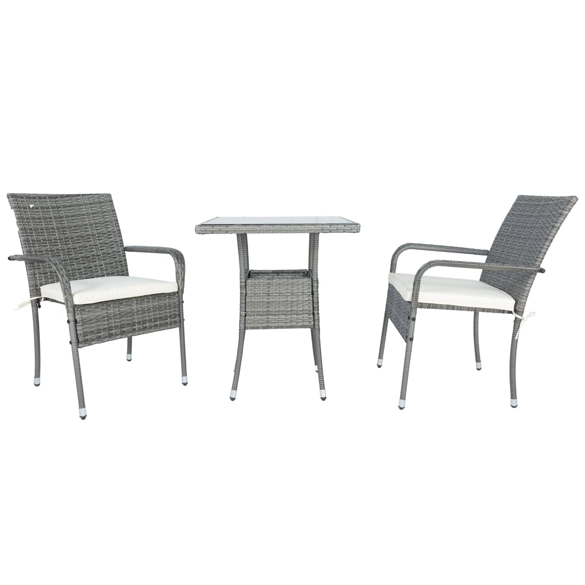 3 Piece Patio Wicker Conversation Set Grey Wicker + white Cushion - Korvel