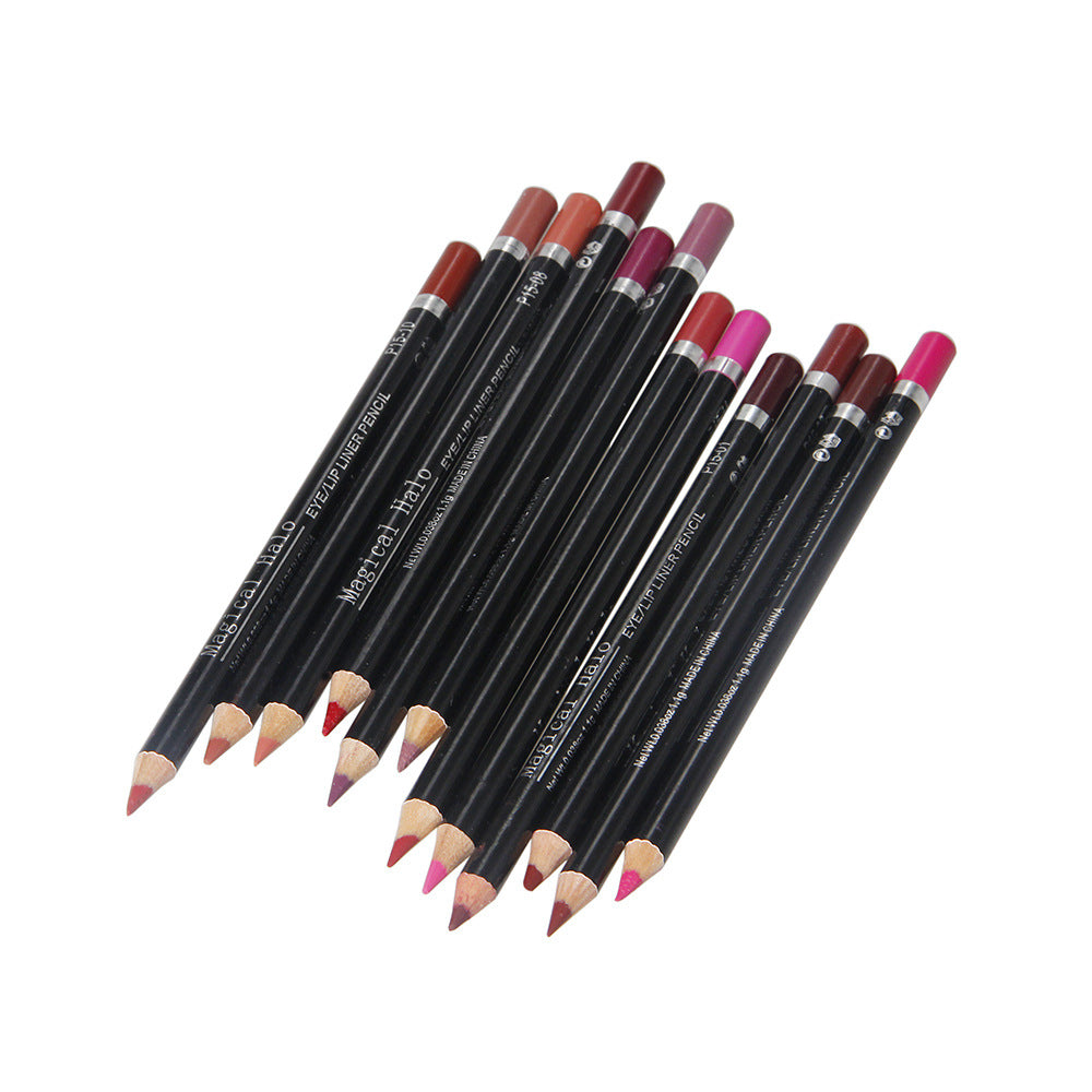 Makeup MH12 Color Mixed Waterproof Lip Liner Lip Nude Lip Pencil Lipstick Pen Set of 12 - Korvel