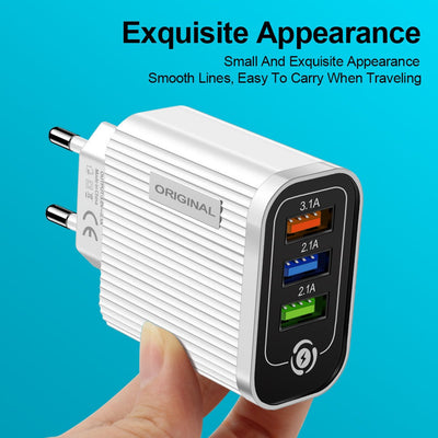3USB-2.1A Multi Port Mobile Phone Charger Smart Travel Charging Head - Korvel