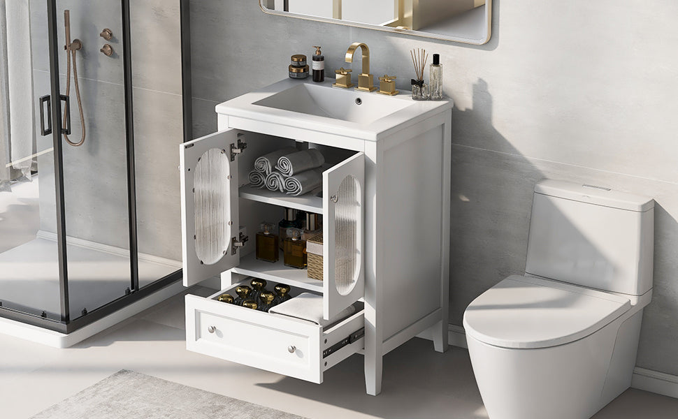 Meuble de salle de bain blanc de 24" avec lavabo et rangement
