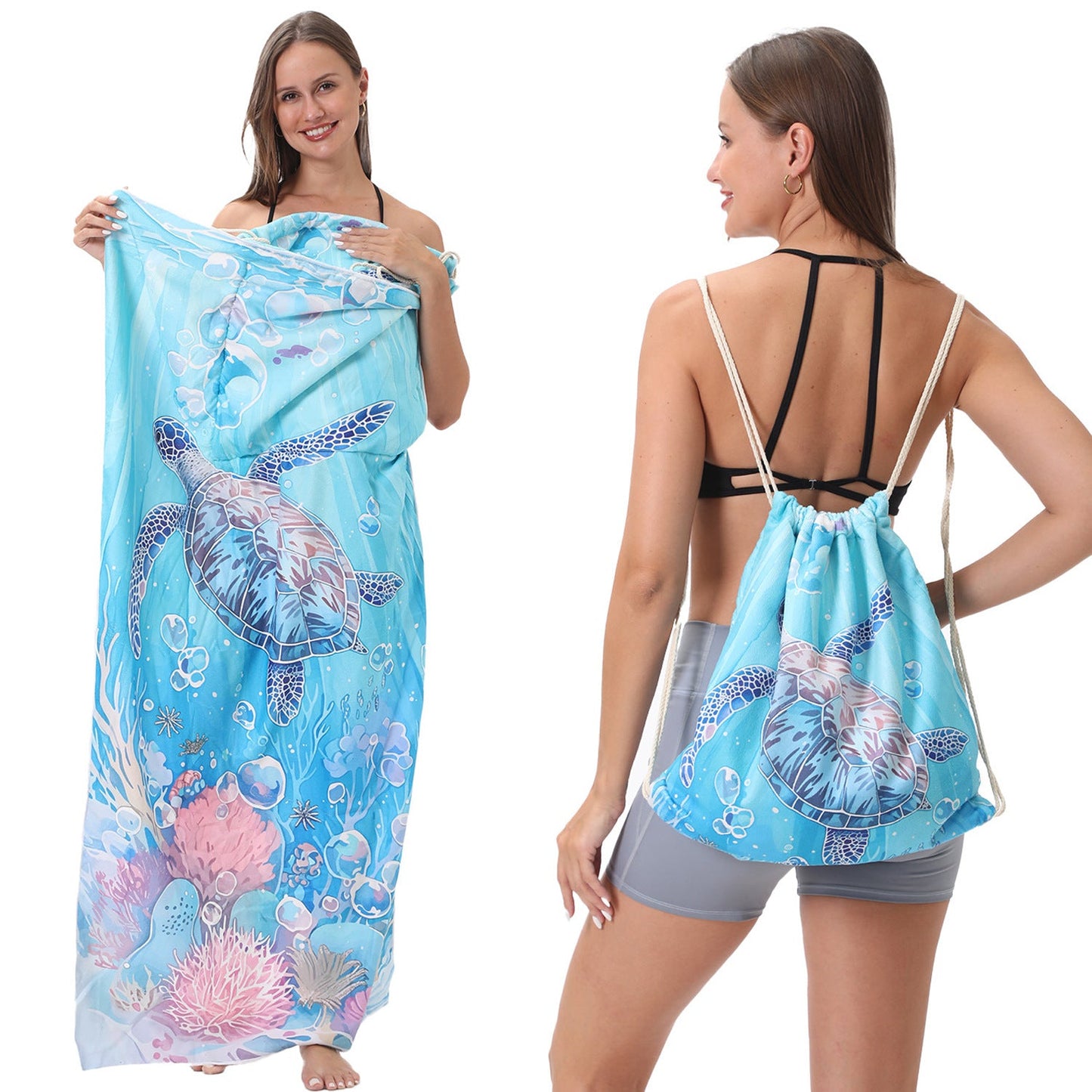 Two-in-One Foldable Beach Towel with Storage Bag