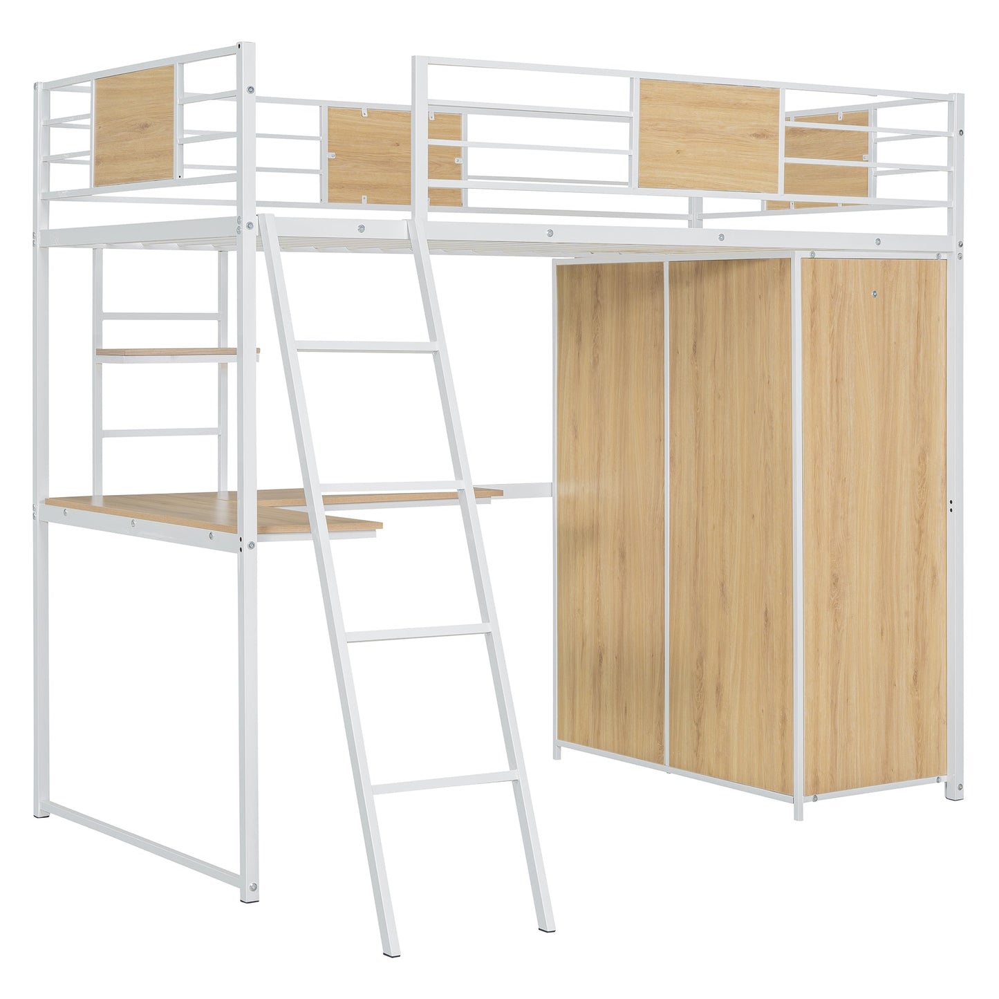 Lit mezzanine taille twin avec bureau en L et armoire - Blanc
