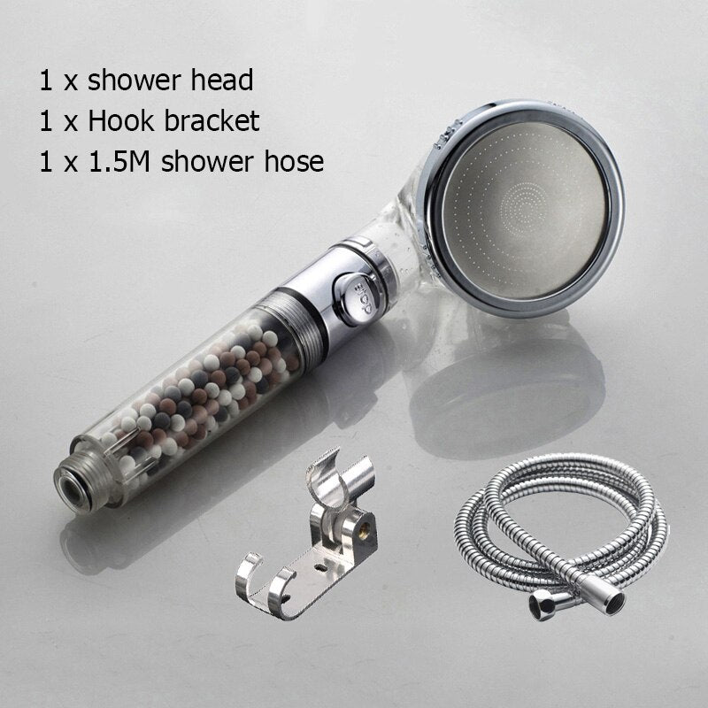 New Tourmaline balls Filter Shower Head Water saving 3 Modes adjustable SPA shower head on/off button high pressure shower - Korvel