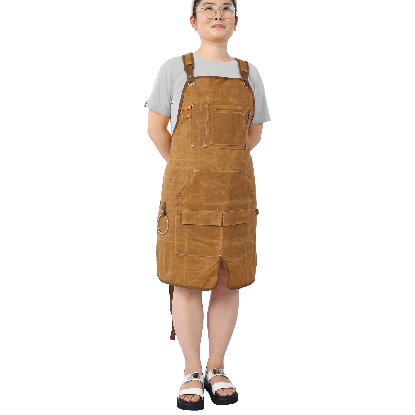 Long heavy-duty waxed canvas tool apron, carpenter apron, carpenter apron, carpenter waterproof 18 ounces - Korvel