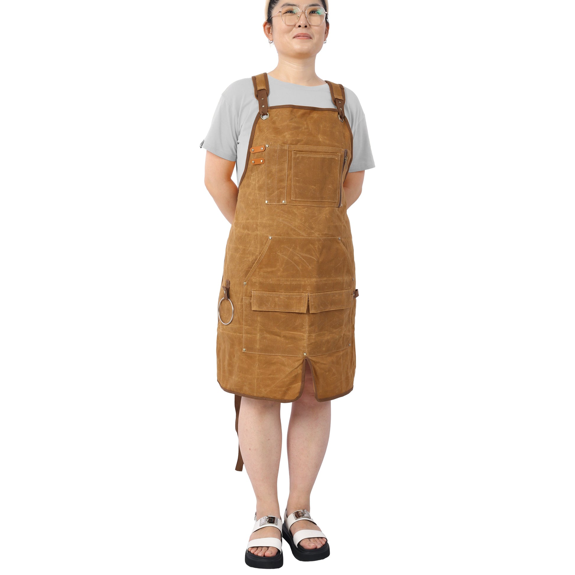 Long heavy-duty waxed canvas tool apron, carpenter apron, carpenter apron, carpenter waterproof 18 ounces - Korvel