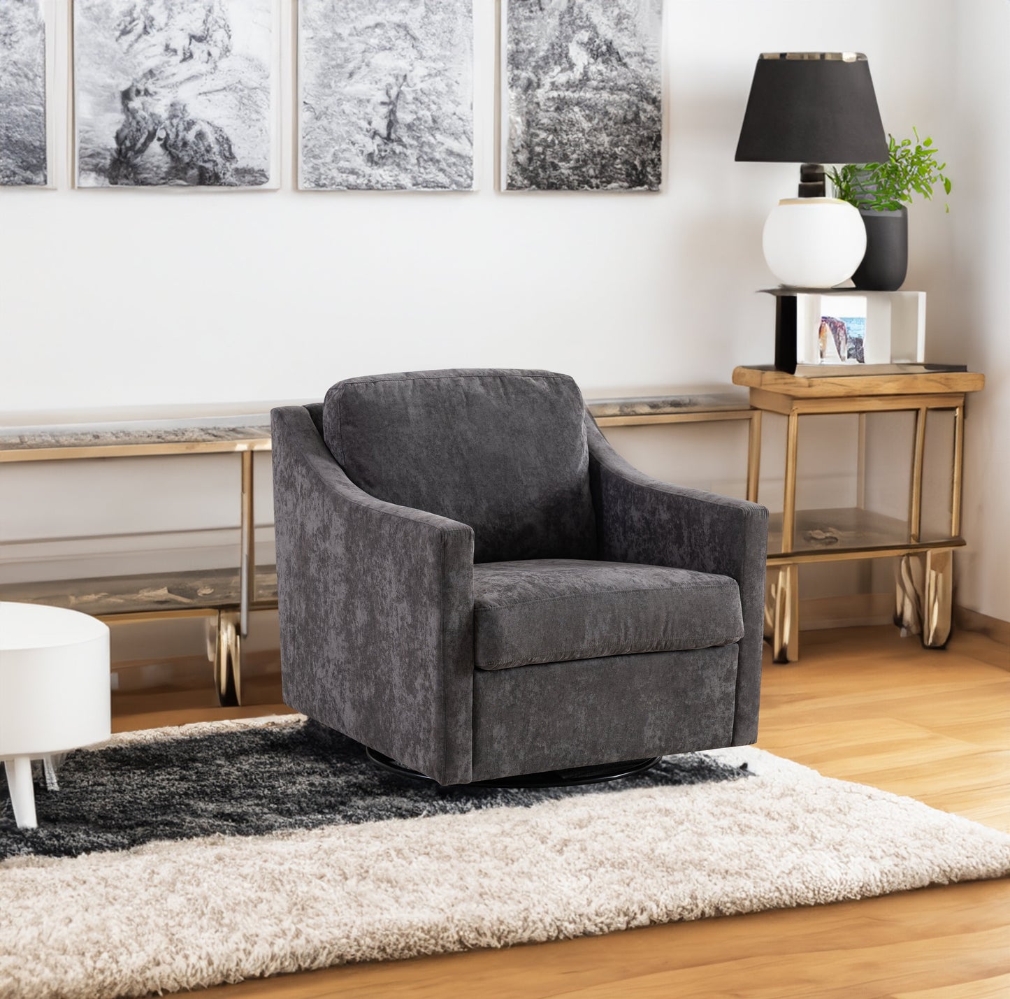 Fauteuil pivotant large avec coussin doux - Fauteuil moderne gris