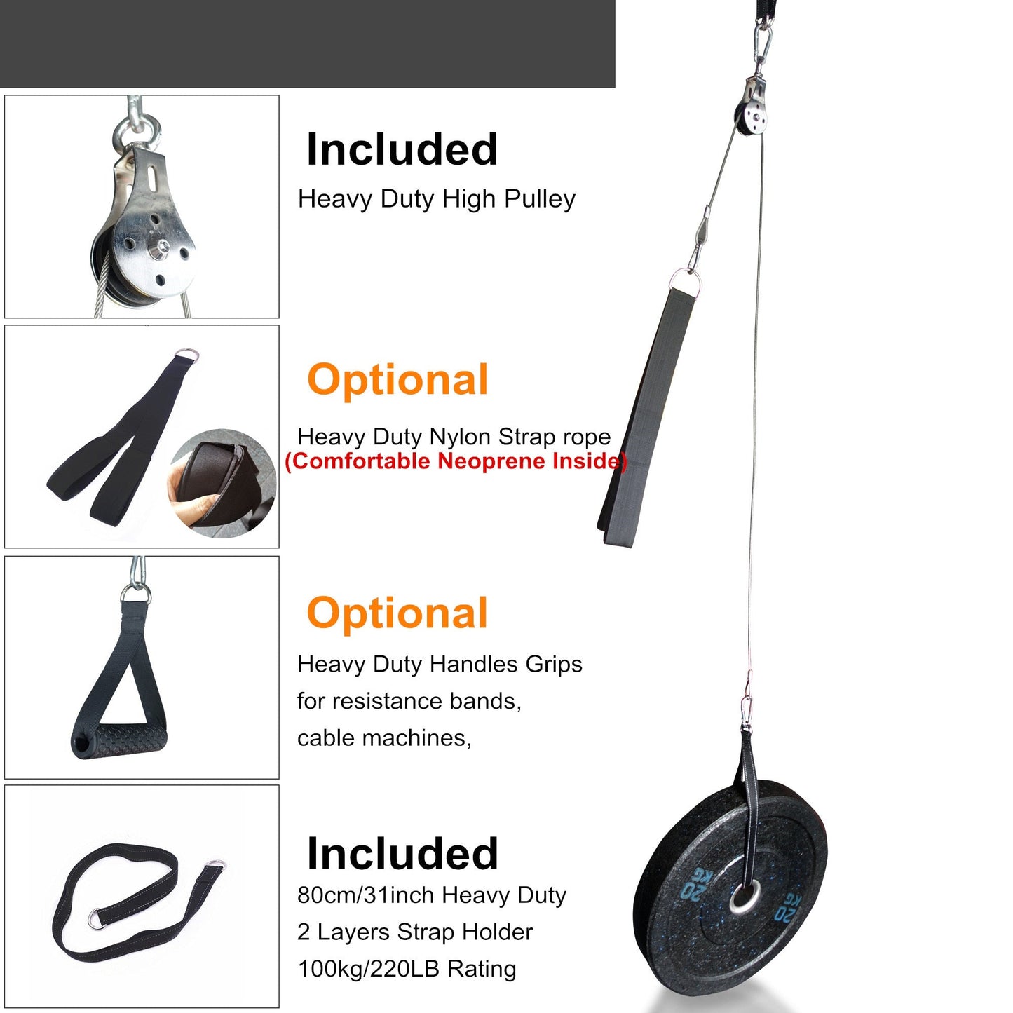 Fitness DIY Pulley Cable Machine Attachment System Arm Biceps Triceps Blaster Hand Strength Trainning Home Gym Workout Equipment - Korvel