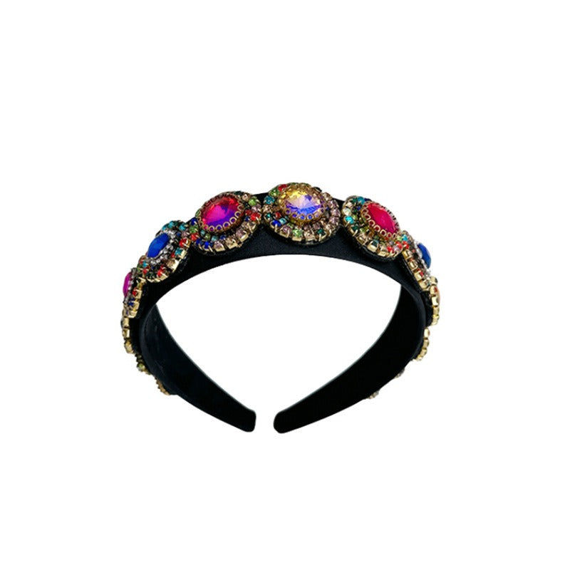 Fashionable glass inlaid diamond wide edge sponge hair hoop - Korvel