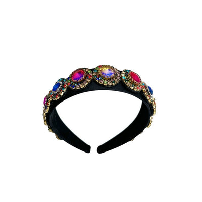 Fashionable glass inlaid diamond wide edge sponge hair hoop - Korvel