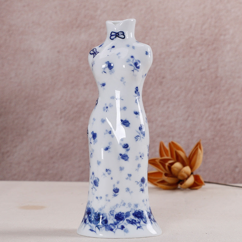 Elegant Blue and White Ceramic Mini Vases