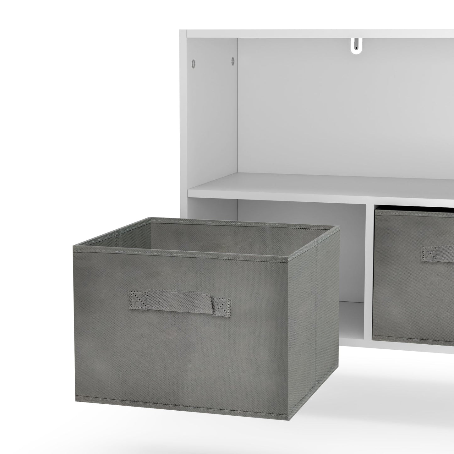 Kids bookcase with Collapsible Fabric Drawers Children's Book Display Toy Storage Cabinet Organizer White/Gray - Korvel