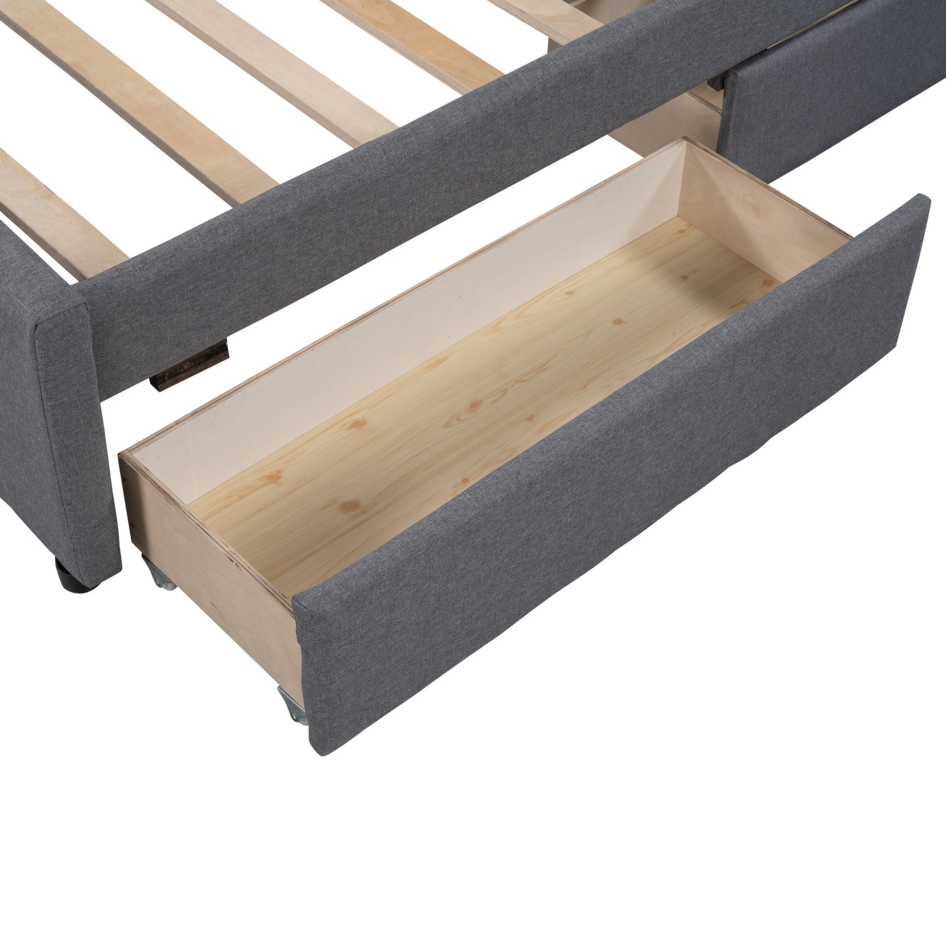 Linen Upholstered Platform Bed With Headboard and Two Drawers Full - Korvel