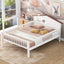 Full Size Wood Platform Bed with House-shaped Headboard, LED and Built-in Storage, White - Korvel