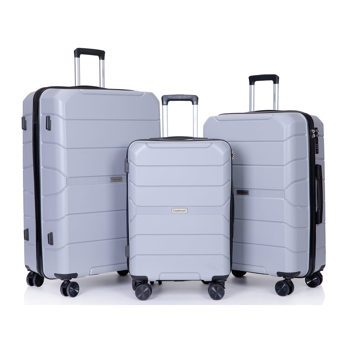 Hardshell Suitcase Spinner Wheels PP Luggage Sets Lightweight Suitcase with TSA Lock,3-Piece Set (20/24/28) ,Silver - Korvel