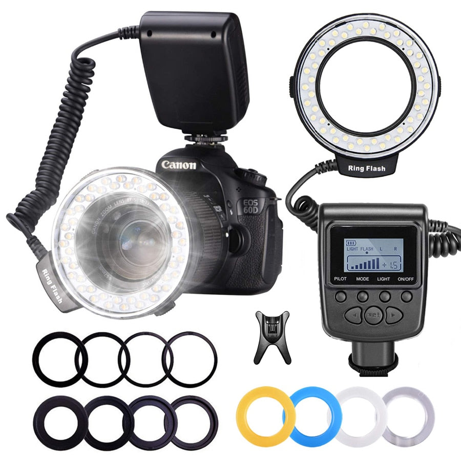 MAMEN 48 Macro LED Ring Flash Light With 8 Adapter Ring For Nikon Canon Pentax Olympus Panasonic Camera DSLR Ring Flash Kit - Korvel
