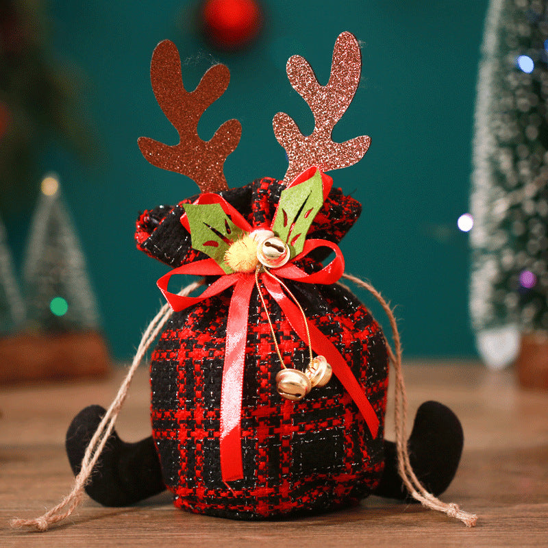 Christmas Apple Bag Antlers Checkered Cloth Gift Bag Christmas Eve Kindergarten Children's Small Gift Candy Bag - Korvel