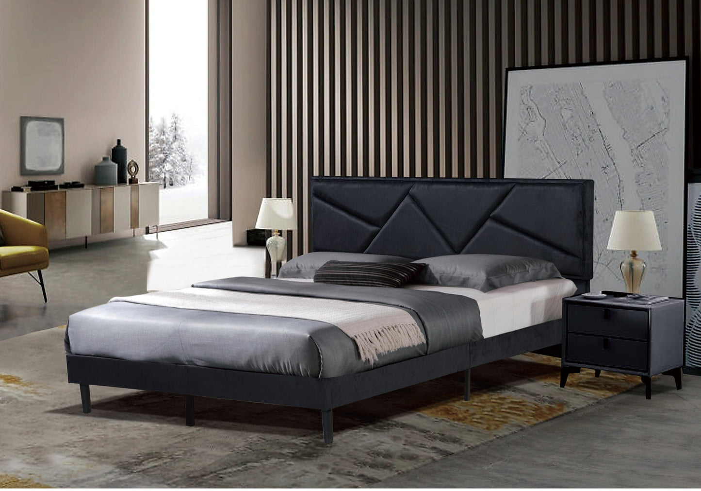 02 Q Black Platform Bed