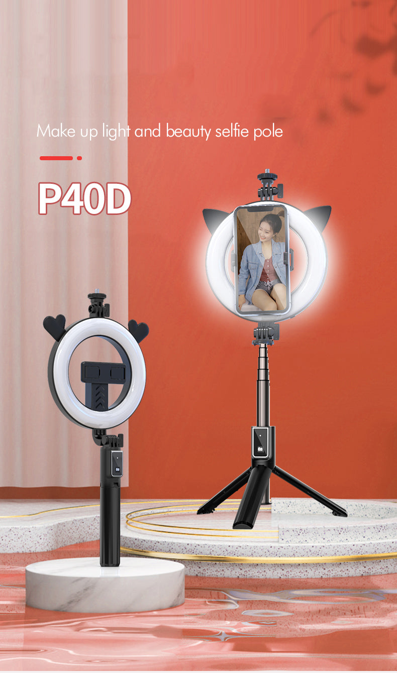 New P40D Portable Selfie Stick With 6 Inches Round Net Celebrity Beauty Fill Light Mobile Phone Live Support - Korvel