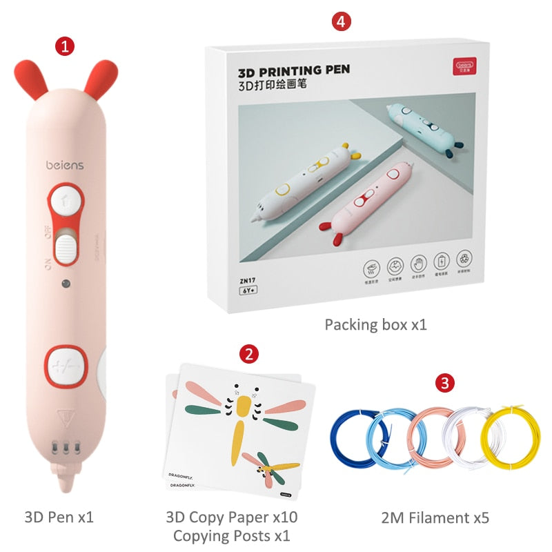 Beiens 3D Pen Creativity DIY Printing Pen Early Educational Drawing Toys ABS Filament Kids Design Drawing Pen Montessori Toys - Korvel