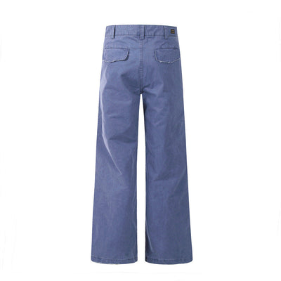 Vintage Drawstring Design Work Pants Men's High Street Retro Loose Fit Casual Solid Color Wide Leg Tapered Long Pants - Korvel