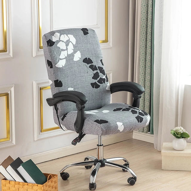 Stretch Printed Computer Office Chair Covers Soft Fit Universal Desk Rotating Slipcovers Removable Washable Anti-Dust Spandex - Korvel