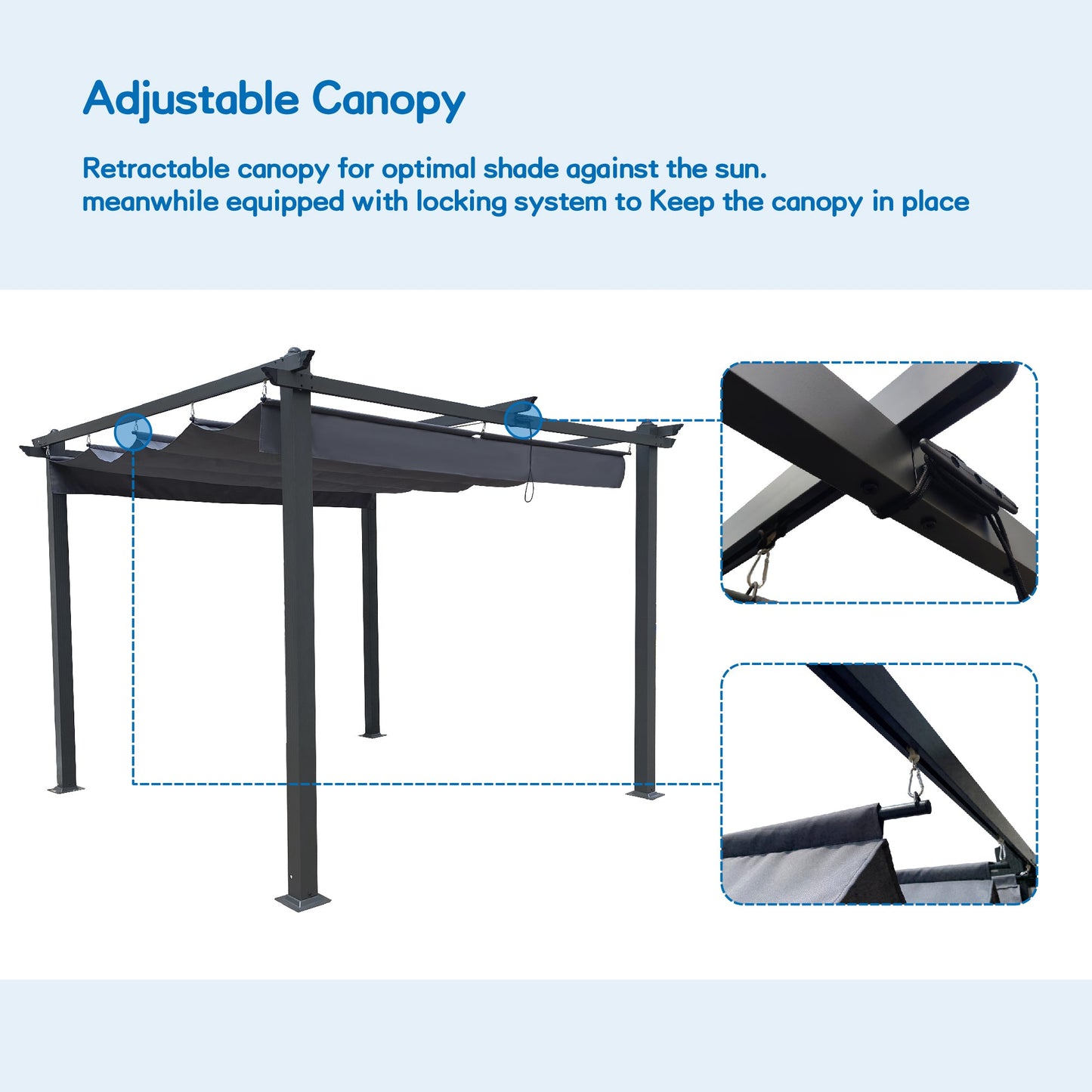 10x10 Ft Outdoor Retractable Pergola with Canopy - Gray