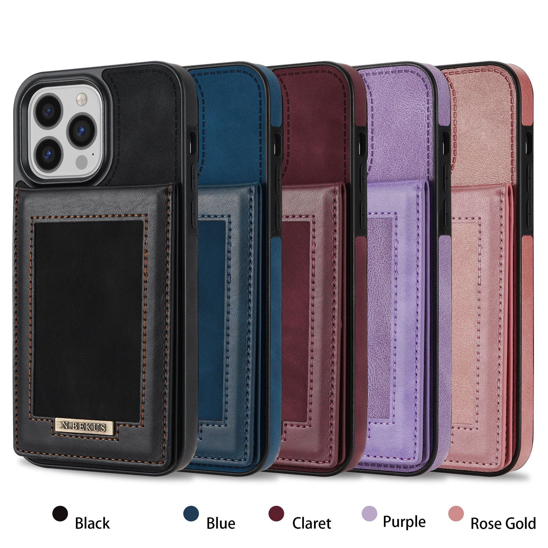 For iPhone 14ProMax Card Holder Phone Leather Case Samsung S23Ultra Photo Frame Magnetic Buckle Protective Case - Korvel