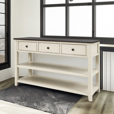 Retro Console Table with Open Shelves - Espresso & Beige