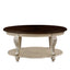 42 inch oval wooden coffee table, 2-story solid wood cocktail table with open storage rack, antique white and cherry tabletop - Korvel