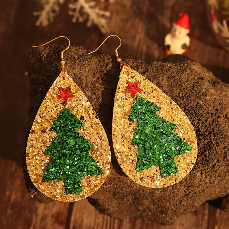 PU Leather Christmas Tree Earrings - Korvel